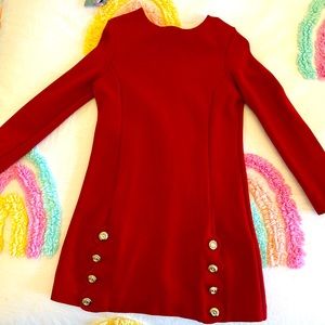 Chloe red dress with accent gold buttons